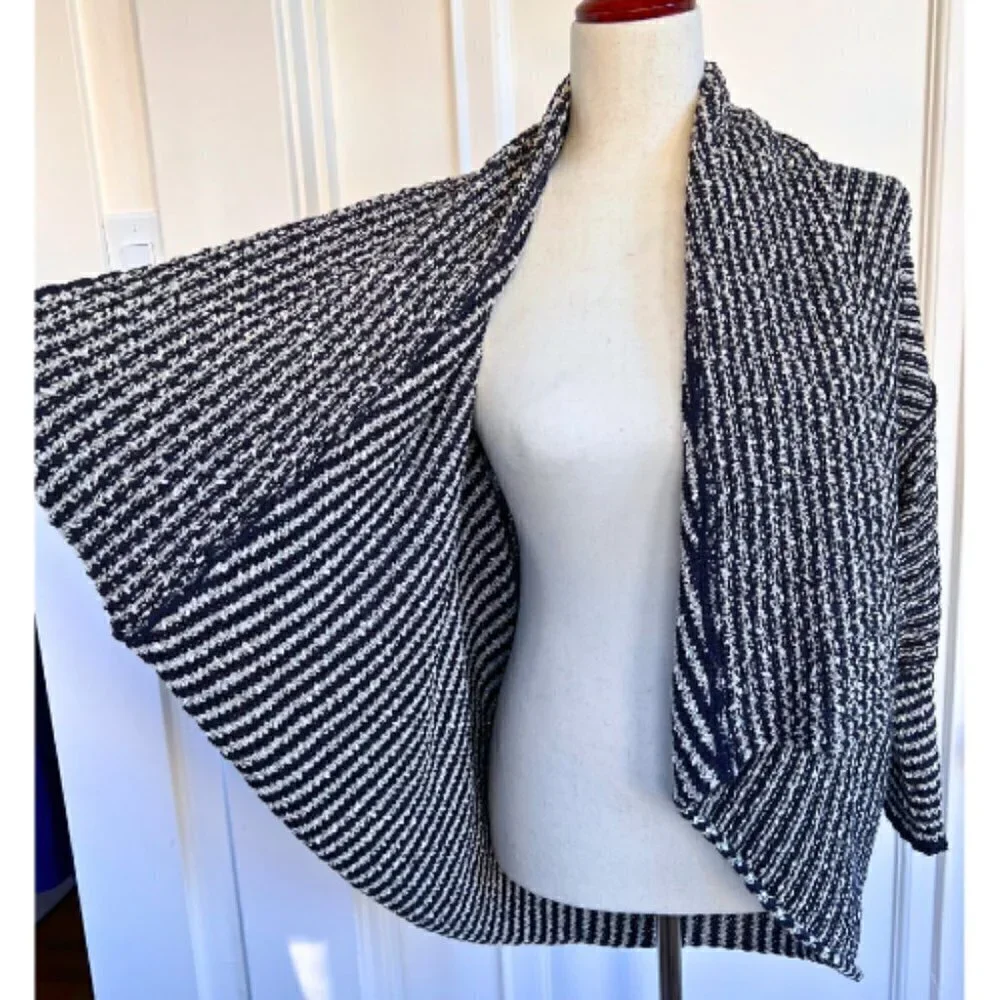 FREE PEOPLE Chunky Knit Open Front Black & White Cardigan Size S - Picture 5 of 16